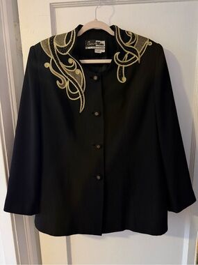 Beau Marc International Vintage Gold Embellished Black Blazer - SZ 16